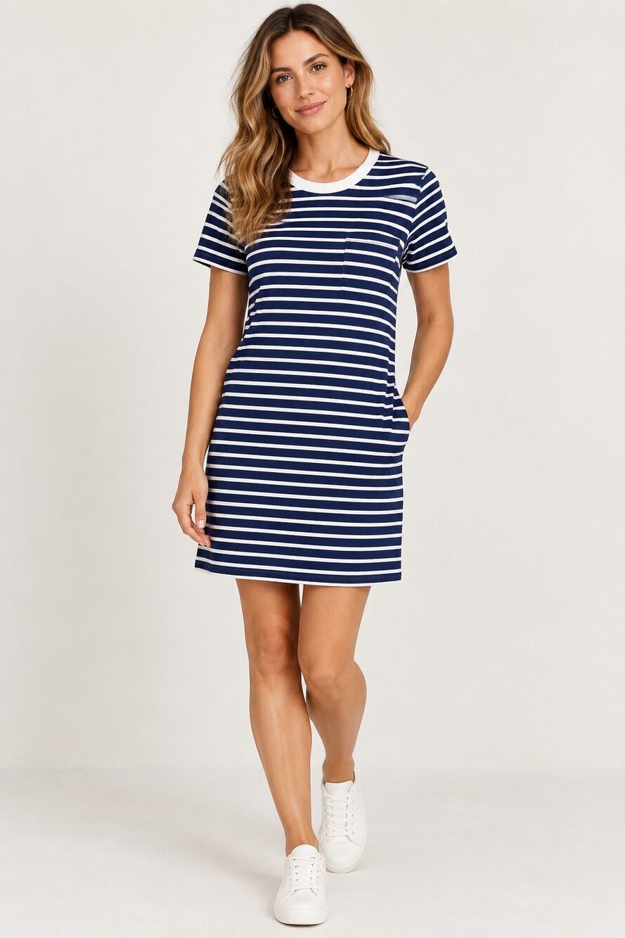 Banana Republic Mini T-Shirt Dress S NWT Navy White Stripe Pocket Nautical Shift